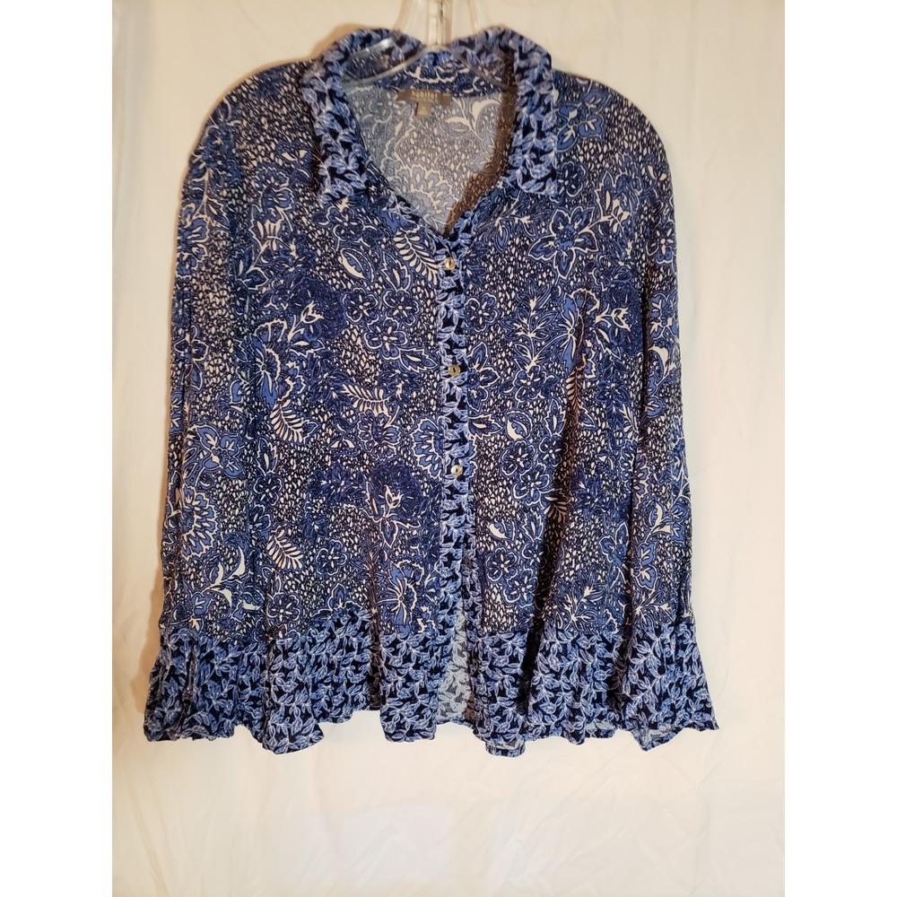 Women's Habitat Blue Floral Long Sleeve Blouse Size XL